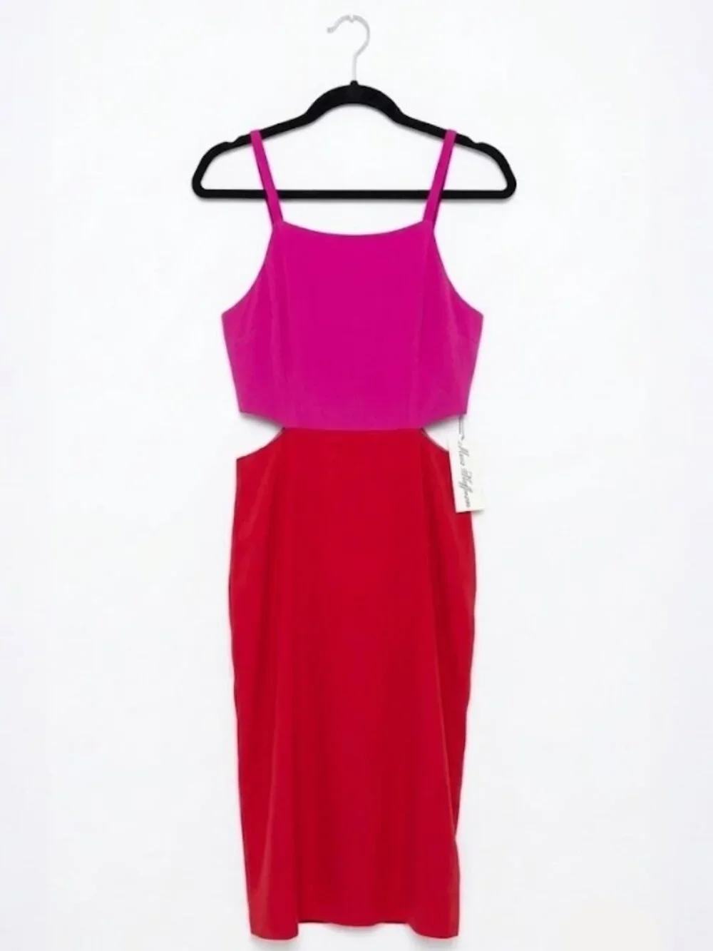 Mara Hoffman 100% Silk Waist Cut Out Color Block Midi Dress Fuchsia Red 8 - Picture 5 of 6